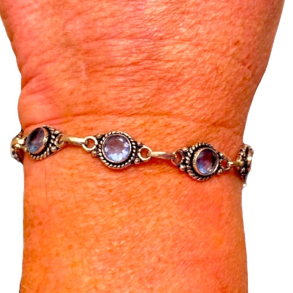 Aquamarine Gemstone Sterling Silver Bangle Bracelet NEW